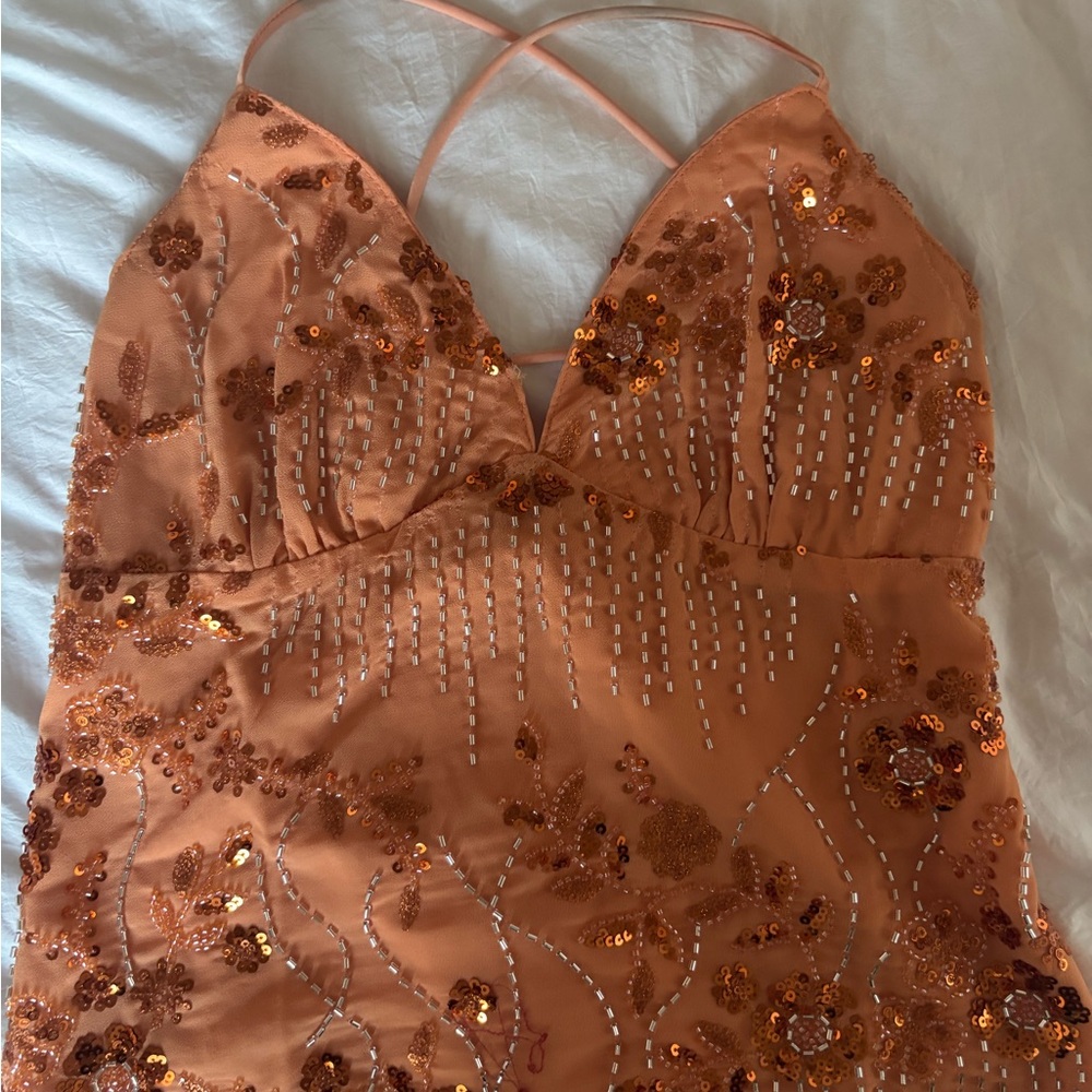 Sequin Embellished Orange Shirt